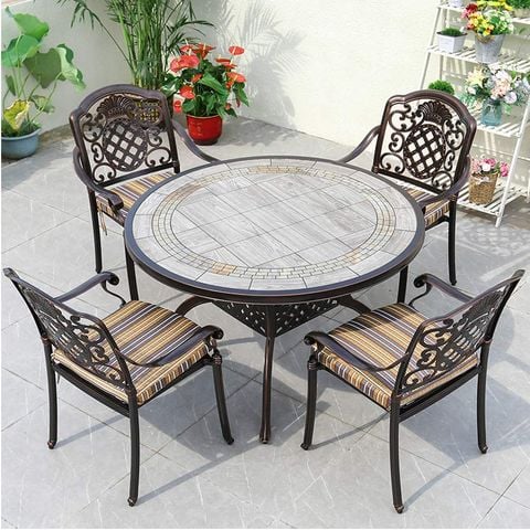 Bàn nhôm đúc mặt đá ngoài trời, thiết kế sang trọng, bền bỉ