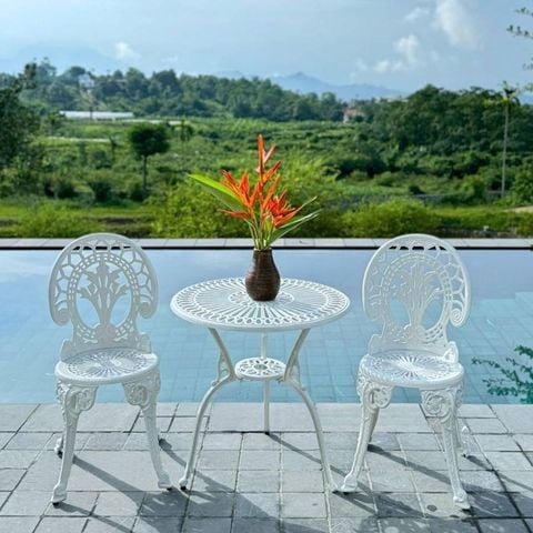 Bộ bàn ghế nhôm đúc ngoài trời, phong cách châu Âu, đẳng cấp