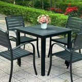  Bàn Vuông Đen Ngoài Trời Khung Nhôm Nan Polywood DPBV21A 