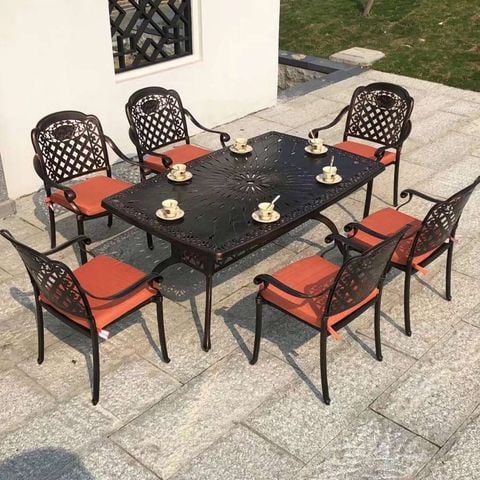 Bộ bàn 6 ghế nhôm đúc ngoài trời, sang trọng và bền bỉ