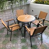  Bộ Bàn Tròn Ngoài Trời Khung Nhôm Nan Polywood HPD1 + HPG2 