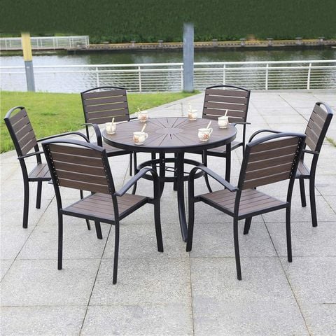 "Bàn tròn Polywood giả gỗ, phù hợp ban công, sân thượng