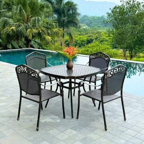 Bộ bàn 4 ghế nhôm đúc ngoài trời, thiết kế sang trọng, bền bỉ