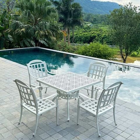 Bộ bàn 4 ghế nhôm đúc ngoài trời, thiết kế sang trọng, bền bỉ