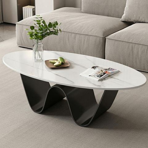 Bàn trà mặt đá hình oval, thiết kế sang trọng, hiện đại
