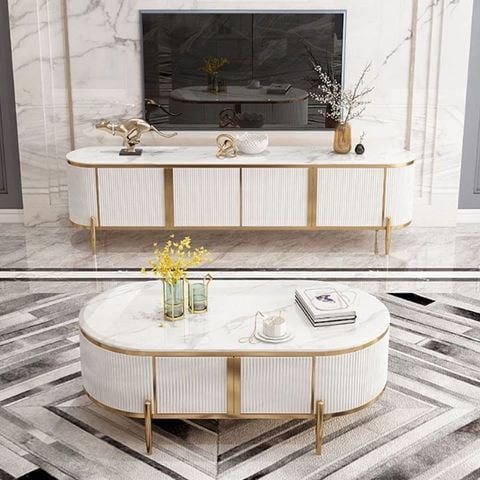 Bàn trà mặt đá hình oval sang trọng
