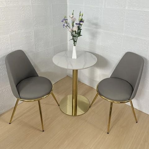 Bàn cafe trong nhà chân trụ mạ vàng mặt đá, thiết kế sang trọng