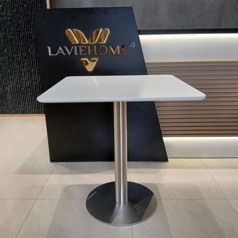 Bàn cafe mặt gỗ MDF chân trụ inox, thiết kế hiện đại, sang trọng