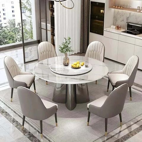 Bàn ăn tròn mặt đá xoay mở rộng linh hoạt