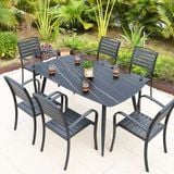  Ghế Ngoài Trời Khung Nhôm Tay Cong Đen Nan Polywood HPG6 