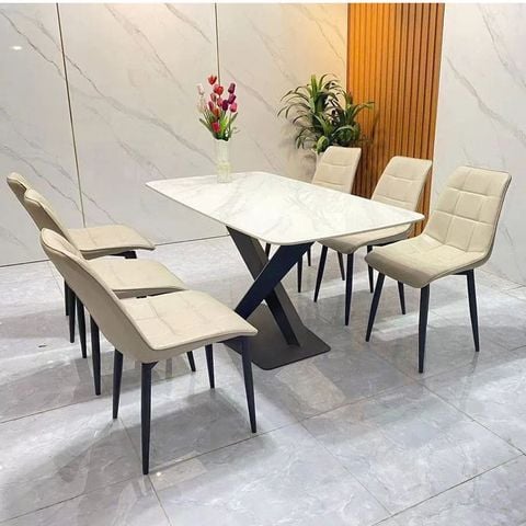 Bàn ăn mặt đá chân cách điệu phong cách tân thời