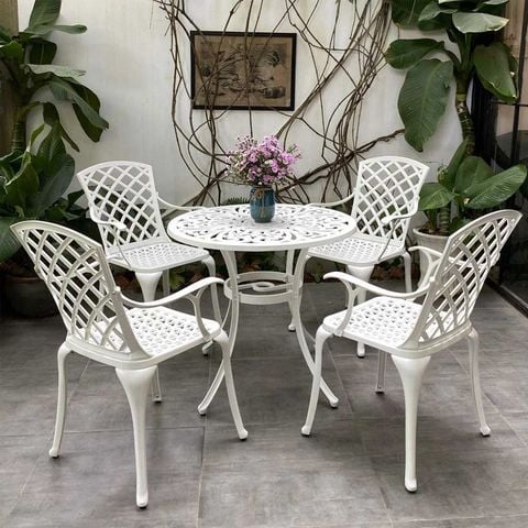 bộ bàn 4 ghế nhôm đúc màu trắng