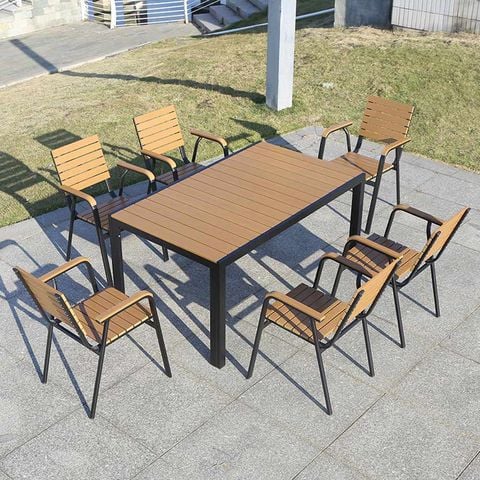Bộ bàn 6 ghế Polywood sang trọng ngoài trời, thiết kế đẳng cấp