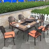  Bộ Bàn Chữ Nhật Nhôm Đúc Ngoài Trời Mặt Đá Có Bếp Nướng DPBV14B + DPAV4 