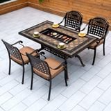  Bộ Bàn Chữ Nhật Nhôm Đúc Ngoài Trời Mặt Đá Có Bếp Nướng DPBV14B + DPAV4 