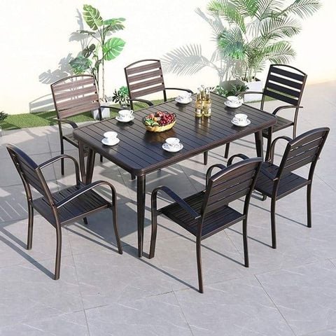 Bộ bàn 6 ghế nhôm đúc ngoài trời, thiết kế sang trọng, bền bỉ