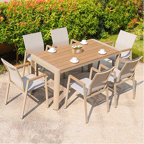 Bộ bàn 6 ghế Polywood sang trọng ngoài trời, thiết kế đẳng cấp