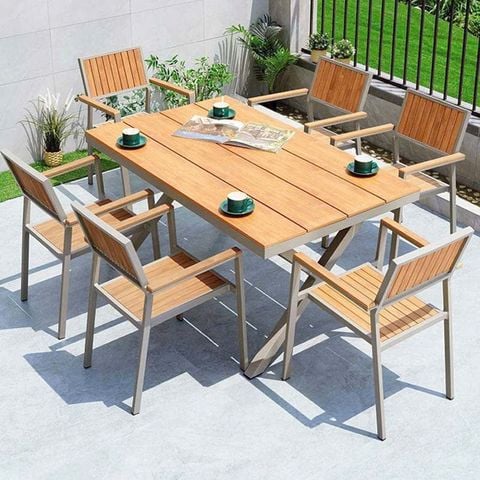 Bộ bàn 6 ghế Polywood ngoài trời, chống mối mọt, không thấm nước