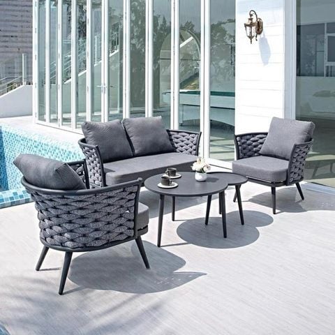 Bộ sofa thư giãn ngoài trời, dây rope chống tia UV, độ bền cao