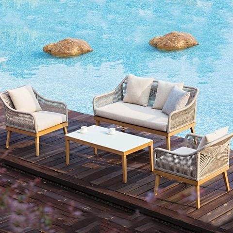 Bộ sofa ngoài trời đan dây rope, thiết kế hiện đại, bền bỉ