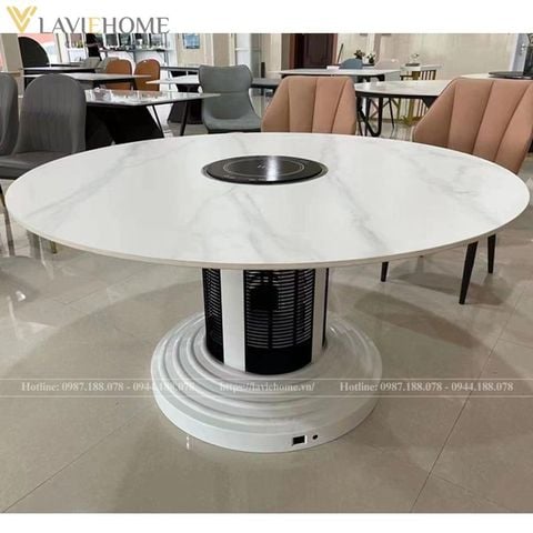  Bàn Ăn Tròn Mặt Đá Thông Minh Kết Hợp Bếp Từ Olympus 