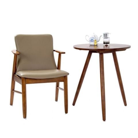 bàn ghế cafe gỗ tự nhiên bọc da công nghiệp hiện đại