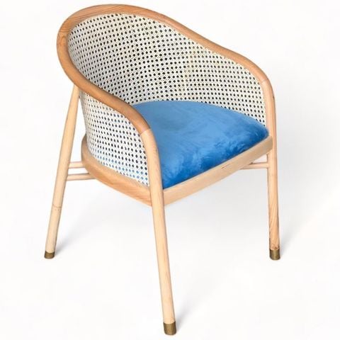 ghế mây đan khung gỗ tự nhiên đệm nhung xanh sang trọng