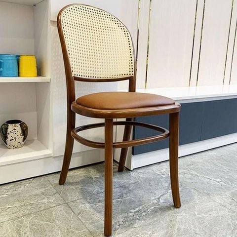 Ghế gỗ tựa mây bọc nệm