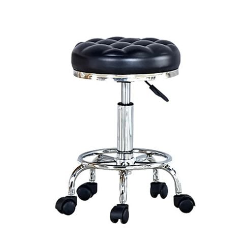 Ghế tròn xoay bọc da đen có bánh xe tiện lợi