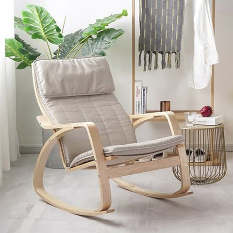 Ghế nỉ thư giãn bập bênh chân gỗ tự nhiên