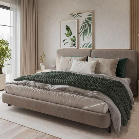 Giường ngủ bọc da phối màu trung tính phù hợp mọi không gian