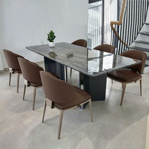 Bàn ăn mặt đá bạch ngọc tinh thể ghế Sybilla