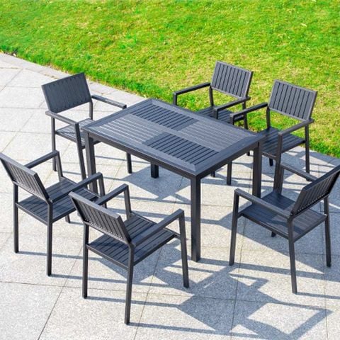 Bộ bàn 6 ghế Polywood sang trọng ngoài trời, phong cách châu Âu