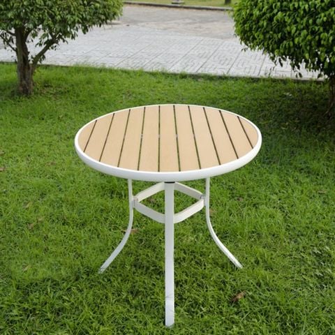 Bàn tròn Polywood giả gỗ ngoài trời, hoàn hảo cho không gian ngoại thất