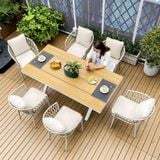  Bàn Sân Vườn DPBV23B - Khung Trắng, Nan Màu Gỗ 