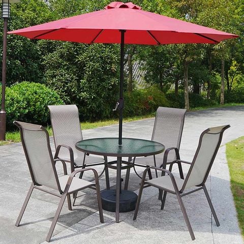 bộ bàn 4 ghế textilen bàn nhôm đúc mặt kính