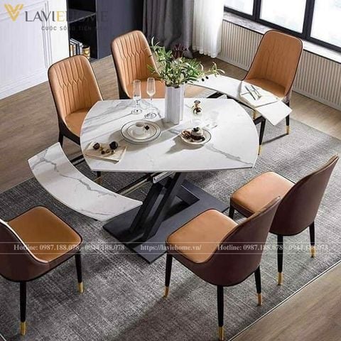 Bộ bàn ăn mặt đá Apolo ghế Monet