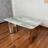  Bàn Ăn Inox Tráng Gương Mặt Đá Carrara 