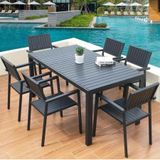  Bàn Chữ Nhật Đen Ngoài Trời Khung Nhôm Nan Polywood HPD19 