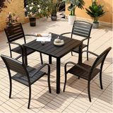  Bàn Vuông Đen Ngoài Trời Khung Nhôm Nan Polywood HPD8 