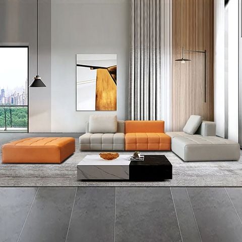 Sofa góc bọc da hiện đại sang trọng