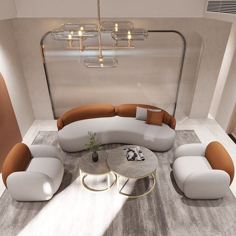 Sofa cong bọc da kết hợp cọc nỉ cao cấp