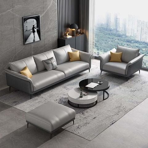 Sofa 2 văng bọc da hiện đại