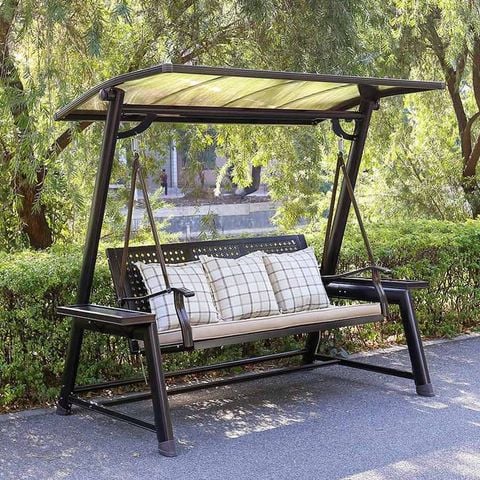 Xích đu nhôm đúc ngoài trời 3 chỗ, đệm chống thấm, dễ vệ sinh