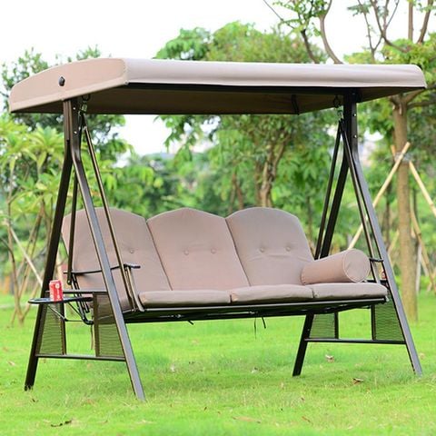 Xích đu sân vườn nhôm đúc 3 chỗ có đệm, phong cách hoàng gia