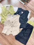  Set Zara linen áo vest gile kèm quần short 3 màu 