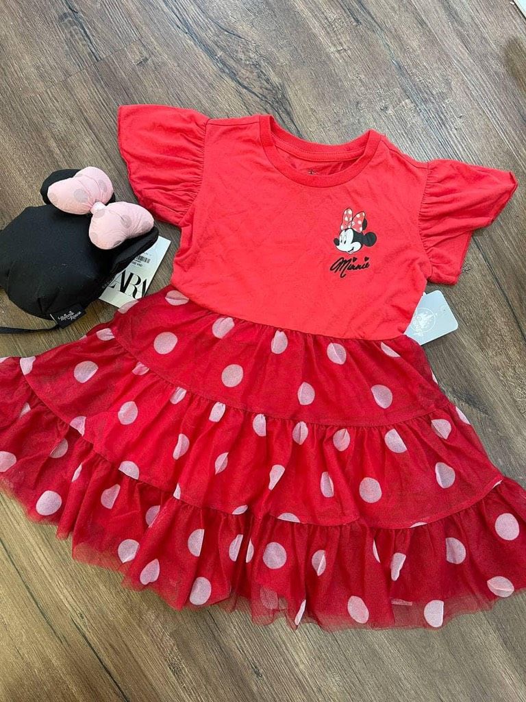  Váy Disney Minnie đỏ chân voan chấm bi 
