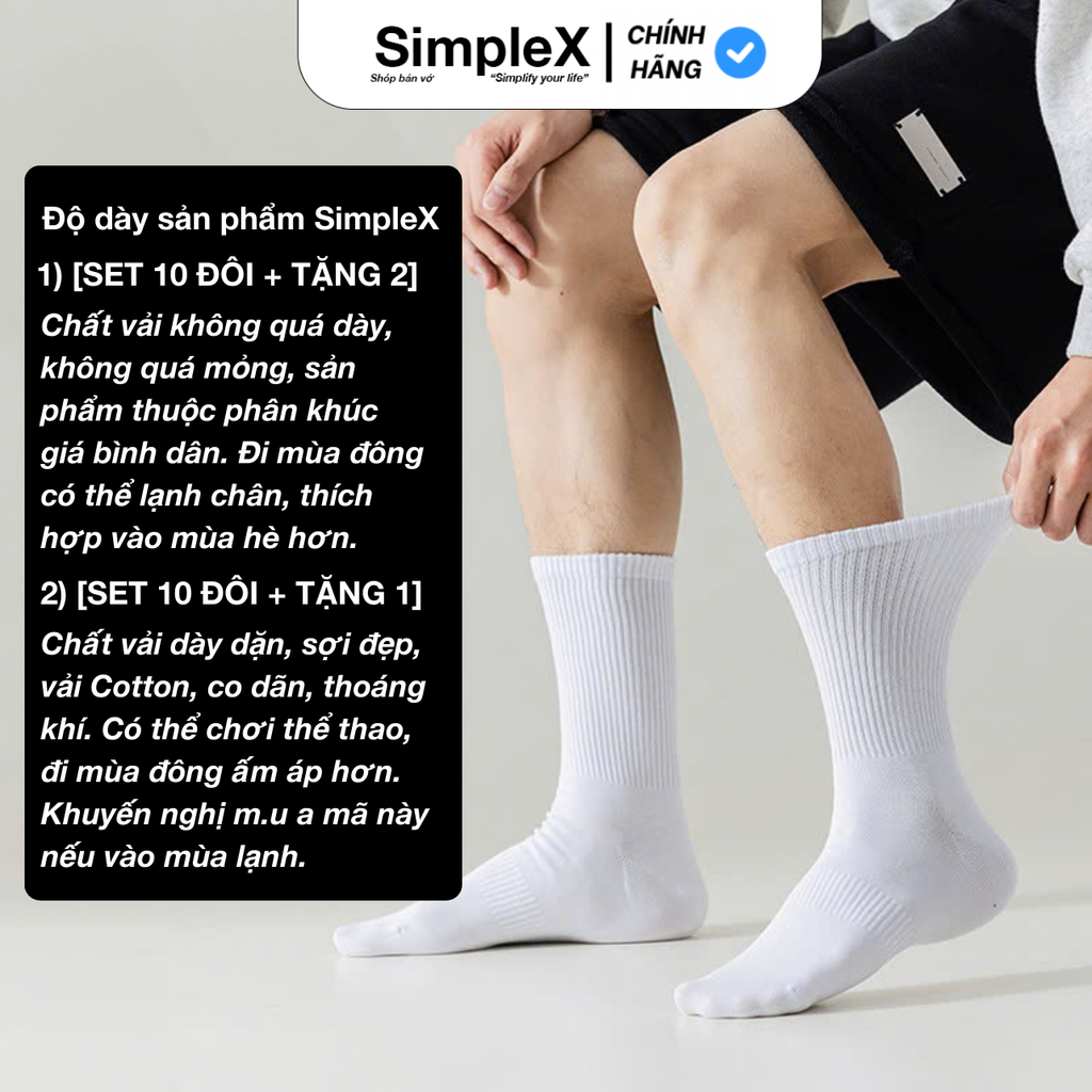 [SimpleX][SET 10 ĐÔI + TẶNG 2] Tất Vớ Nam Nữ Cổ Cao, Cổ Lửng, Cotton,