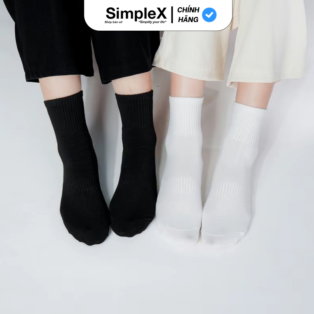 [SimpleX] Tất Vớ Nam Nữ Trơn Unisex Cổ Trung Cotton, Thoáng Khí, Chống