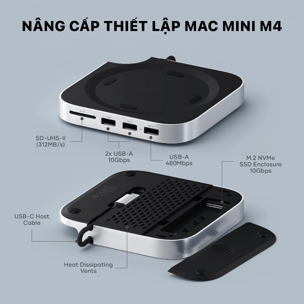 Đế Kiêm Hub Chuyển Đổi Satechi Cho Mac Mini M4 với Box NVME SSD ST-GNMMES